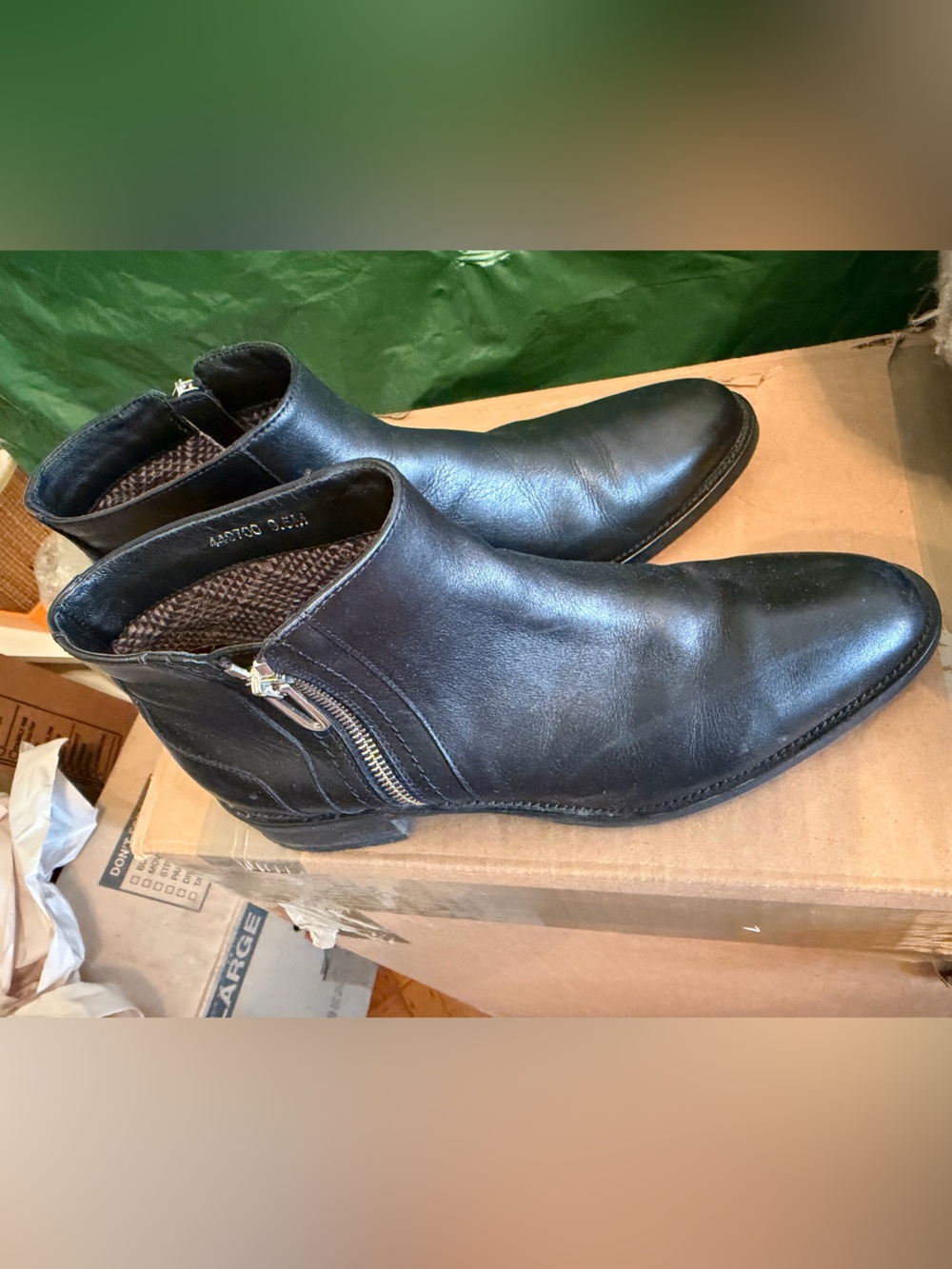 Aquatalia Black Leather Chukka Boots with Side Zipper Detail